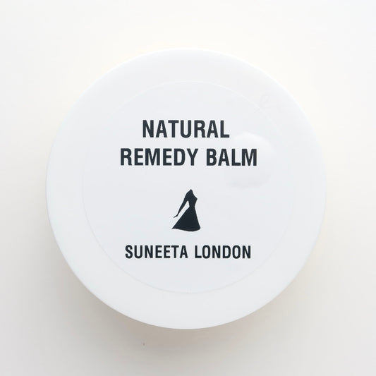 Suneeta London Natural Remedy Balm container on a white background 200G