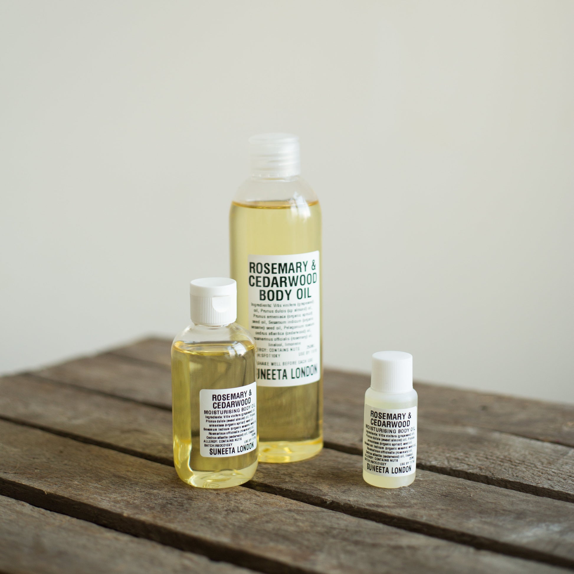 rosemary cedar wood body massage oil moisturising natural vegan Suneeta apricot oil