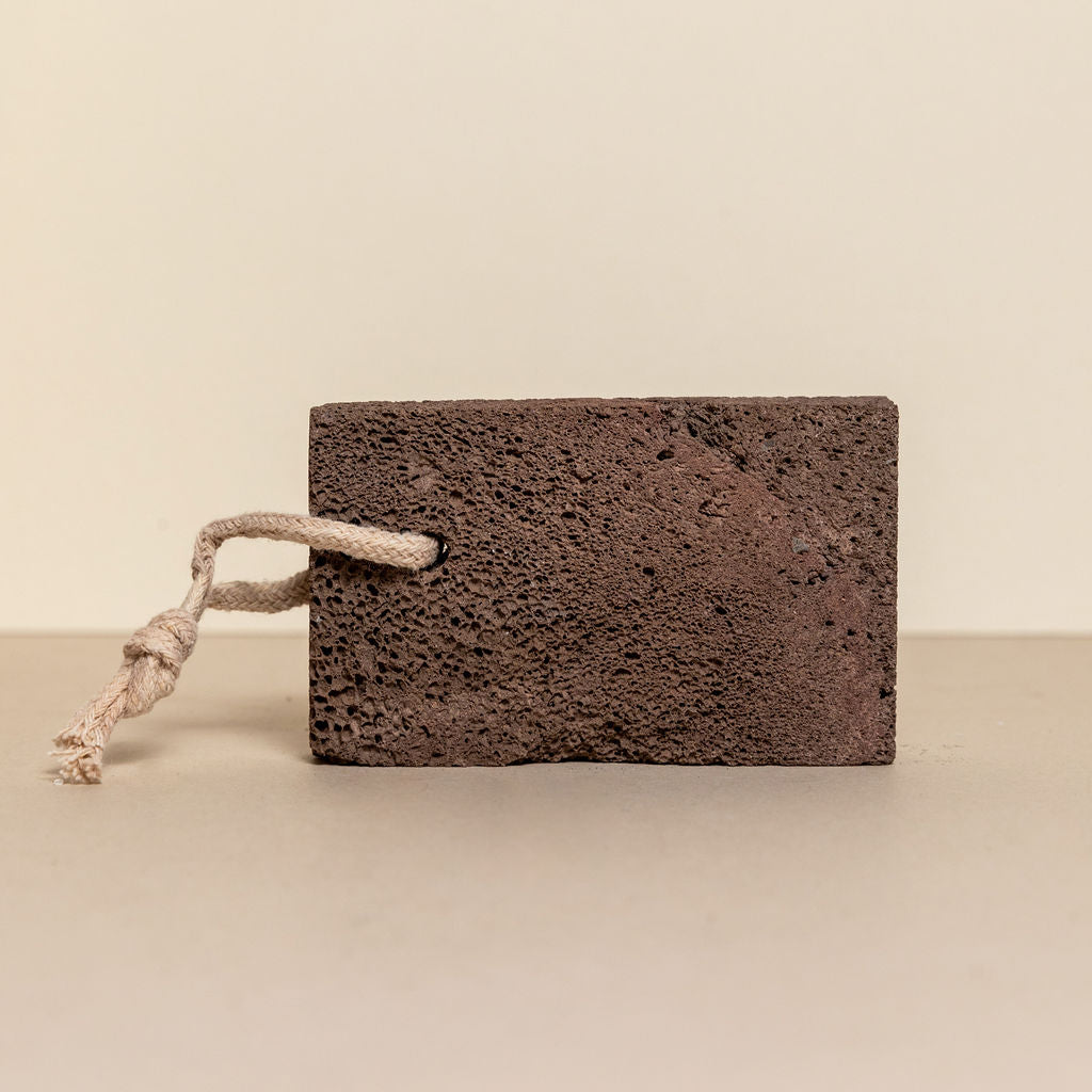 Volcanic Pumice Foot Stone with rope handle, volcanic grey colour, suneeta London, best used on damp skin
