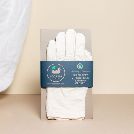 super soft moisturising bamboo gloves, suneeta London, use with suneeta olive oil hand cream to add extra moisture to the hand