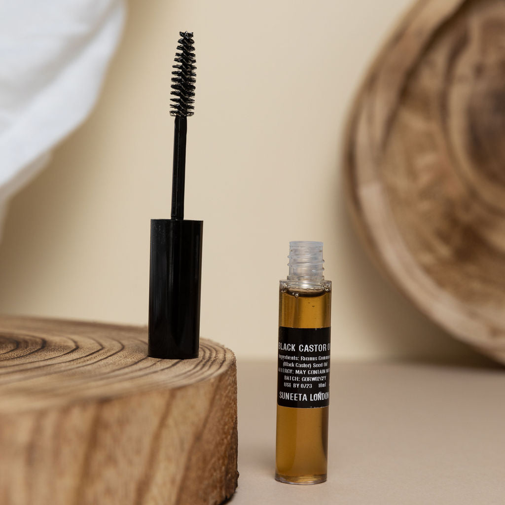 Jamaican black castor oil, Suneeta London organic castor oil, mascara wand, eye lash treatment, strengthen eye lashes, help grow eye lashes, eye lash natural remedy