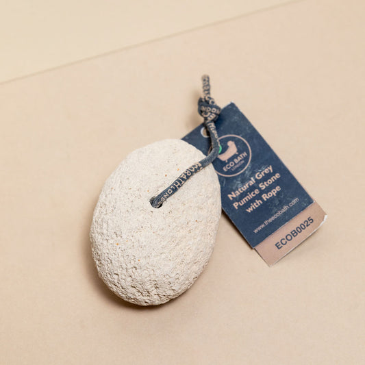 natural grey pumice stone with rope, suneeta London, volcanic soft stone great to exfoliate hard or dead skin
