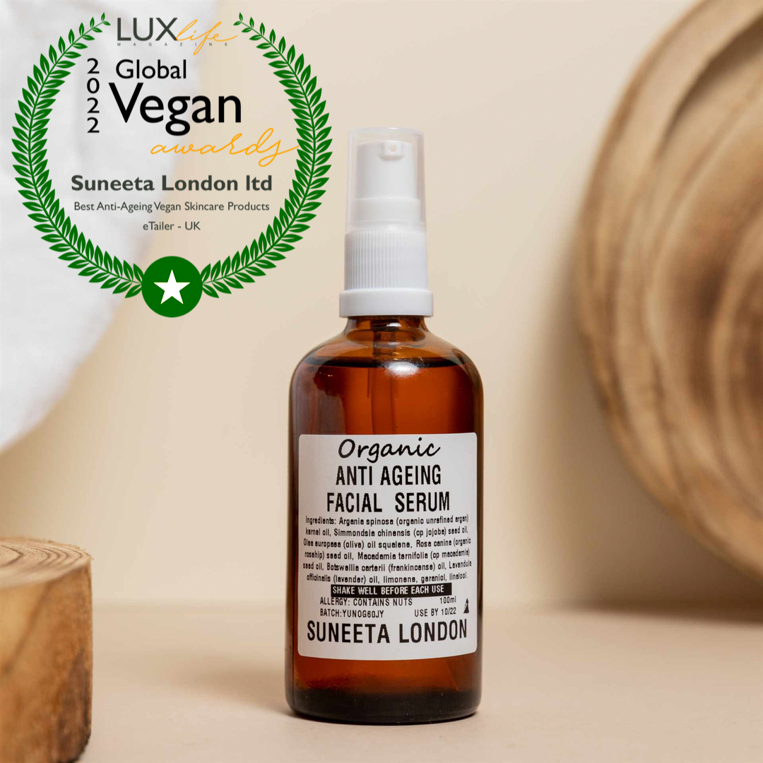 Organic anti-ageing argan oil facial serum with rosehip, jojoba and squalane for radiant, glowing skin