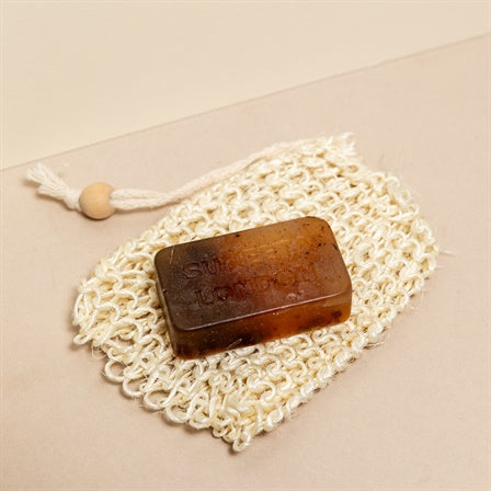 sisal soap bag with rose soap