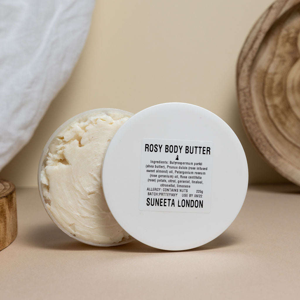 rose body butter homemade by suneeta London, organic rose skin cream, rose body butter